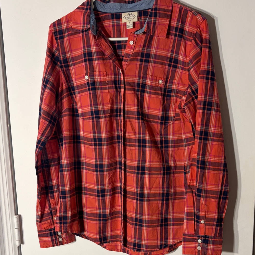 St. John's Bay Red and Blue Plaid Button-Down Shirt